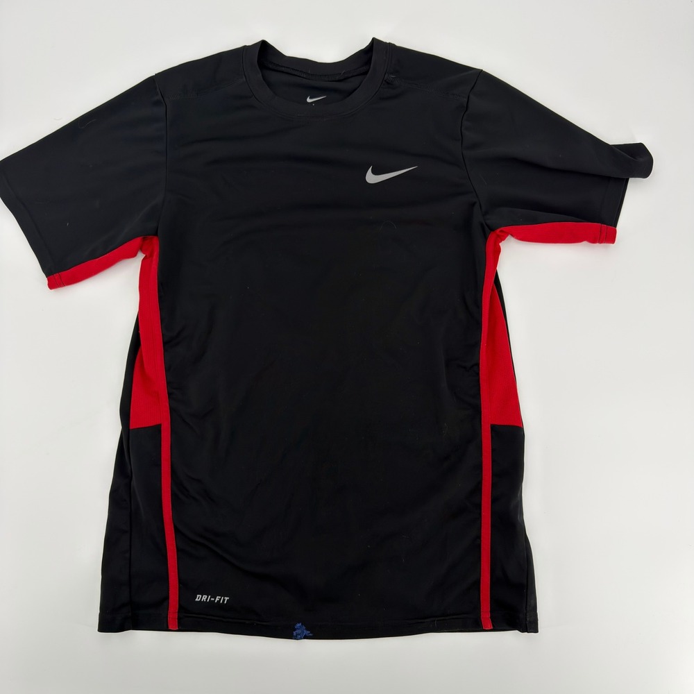 Nike Dri Fit Kids T Shirt Black Red Athletic Soccer Gym Size M